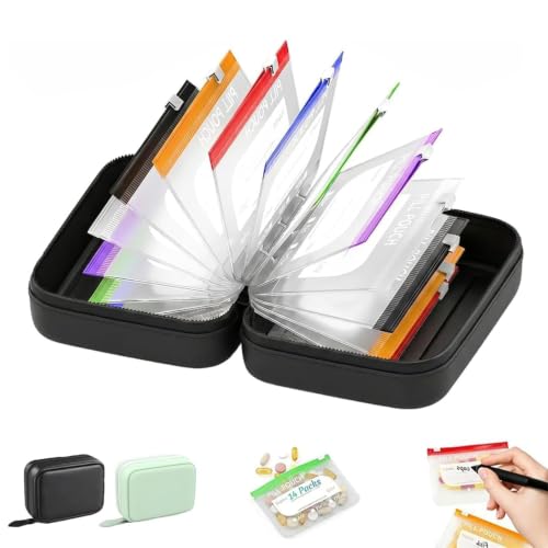 Image of Waterproof Pill Pouch Set, Waterproof Pill Organizer Set with 14pcs Bags Inside, 7 to 14 Days of Meds & Medicine Crush-Resistant Shell, Portable Travel Pill Storage System for Holder Travel (Black)
