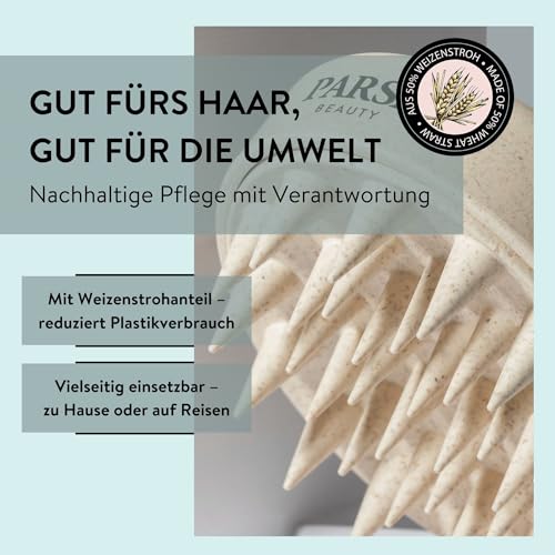 PARSA Beauty Nature Love Shampoobürste Beige – Shampoobürste mit Weizenstroh, sanfte Kopfhautmassage, ergonomischer Griff, nachhaltige Haarpflege, Massagebürste für Haare und Kopfhaut, vegan