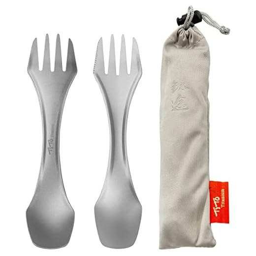 TiTo Titanium Spork Cuillère fourchette multifonction 3 en 1 – Couteau léger et portable pour randonnée, voyage, pique-nique – Ustensiles avec sac (3 en 1)
