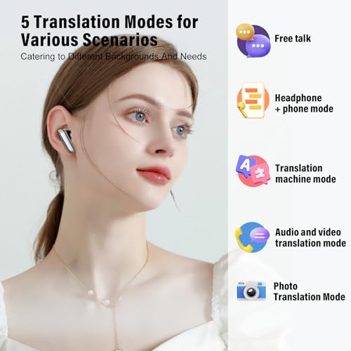 AI Kopfhörer Übersetzer, 3-in-1 Sprachübersetzer Kopfhörer 164 Sprachen mit App, 7 Übersetzungsmodi Echtzeit Übersetzer Ohrhörer, 48H Bluetooth 5.3 Übersetzer Kopfhörer für Lernen, Reisen, Business