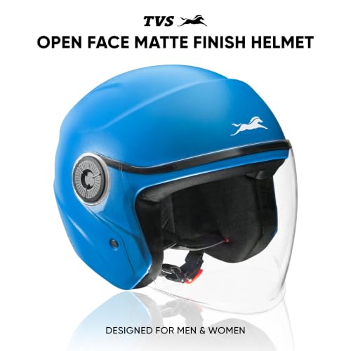 Image of TVS ACE ISI Certified Open face Unisex Helmet with Full Coverage Visor Available in 8 Colors | Lightweight Comfort-Fit Microfiber Liner Equipped with Quick Release Chin Strap