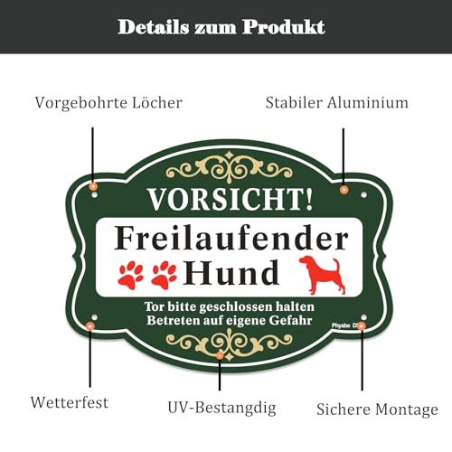 Schild Freilaufender Hund 2 Stück，25x18cm Achtung Hunde Schild Aluminium Reflektierendes Schilder，für Außen-und Innenbereich