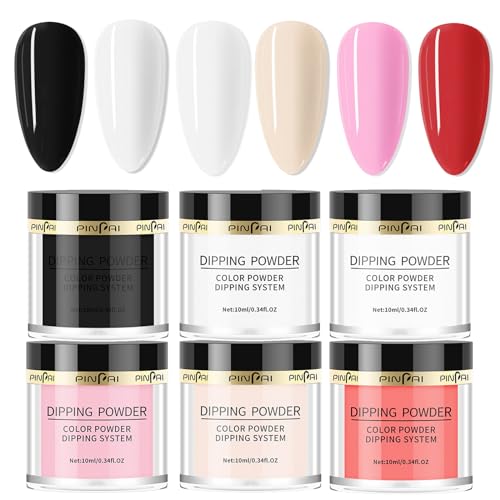 6 Colors Nail Dipping Powder Kit - Dipping Powder for Beginners - Classic All Seasons Tones French Nail Art Starter Manicure Salon DIY at Home - No Needed Nail Lamp Curing
