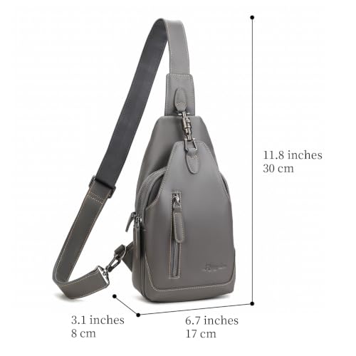Image of Genuine Leather Sling Bag for Men and Women Chest Pack Purse Crossbody Shoulder Bag Sling Backpack (Gray)