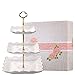 Sumerflos 3-Tier Square Porcelain Cake Stand, White Rimmed with Gold Embossed Cupcake Dessert Stand - Tiered Serving Tray for Tea Party and Show