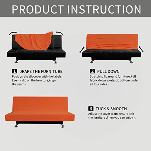 Image of Easy-Going Stretch Futon Slipcover Armless Futon Bed Cover Furniture Protector Without Armrests with Elastic Bottom for Kids, Soft Jacquard Fabric Small Checks (Large, Orange)