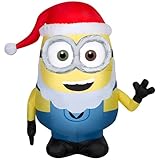 Gemmy Christmas Airblown Inflatable Minion Bob in Santa Beard and Hat Universal, 3.5 ft Tall,