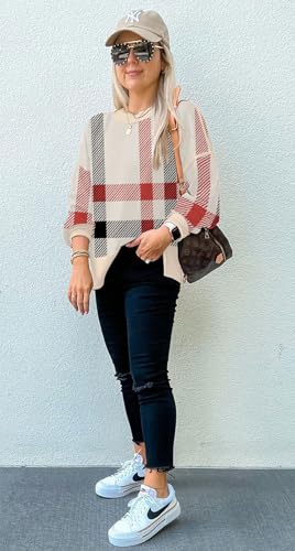 Image of Womens Sweaters Causal Crewneck Batwing Sleeve Knit Top Side Split Oversized Pullover Sweater Loose Jumper