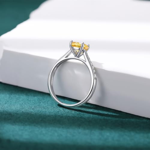 925 Sterling Silver Yellow Round Zircon Engagement Ring, Four-claw Inlaid 7x7mm Stone Size Width 2mm, Fashion Promise Ring for Women2