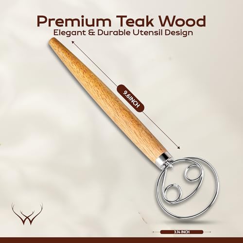 Image of 13 Inch Danish Dough Whisk Stainless Steel Hook with Long Wooden Handle - Essential Dough Whisk & Sourdough Bread Baking Supplies for Mixing, Whisking & Baking Pizza Dough