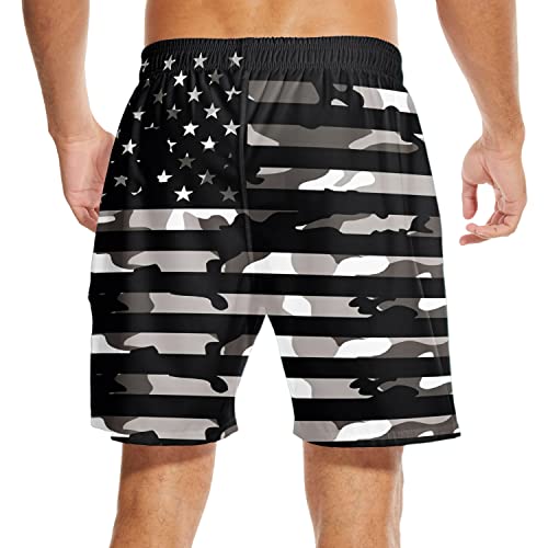 Camouflage Mens Swim Trunks with Compression Liner American Flag Swim Trunks Men Board Shorts Men's Swimsuit 7 Inch Inseam4