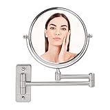 OVENTE 7' Wall Mounted Makeup Mirror - 1X/ 7X Magnification, Rotating 360-Degree, Double-Sided, Extendable & Folding Arm, Clear-View Bathroom & Vanity Décor, Classic Nickel Brushed MNLFW70BR1X7X