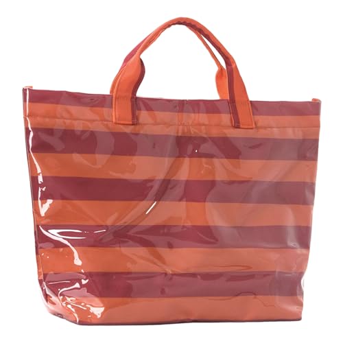Image of Striped PVC Tote Bag for Women, Waterproof Plastic Hobo Handbag Summer Tote for Beach, Pool & Ideal Gift