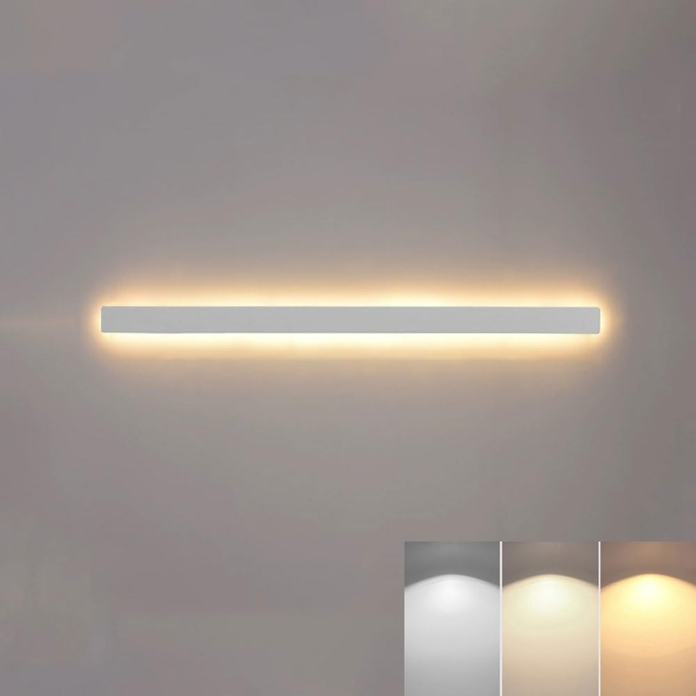 SXECAEPS White Linear Wall Sconce Minimalist LED Mount Light Long Strip Lamp, 3CCT Switchable Sconces Lighting Fixture for Living Room Hallway Bedroom(100cm)