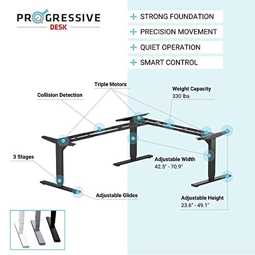 Progressive Desk Standing Desk Corner 59"X59", L Shaped 3 Stage Height Adjustable Electric Desk -Midnight Maple, Black Frame #TOP3