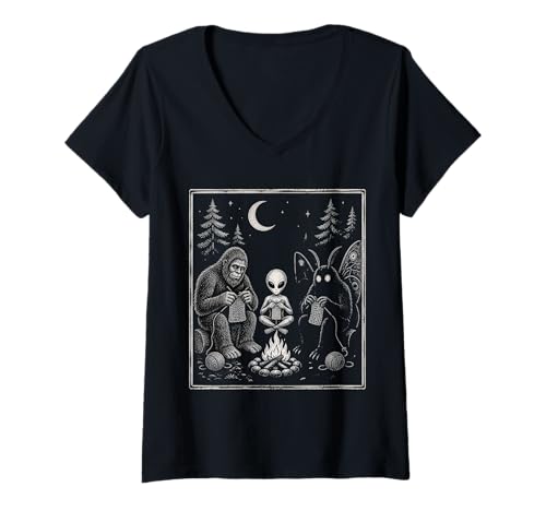 Women's Funny Cryptid Crochet Club Bigfoot Alien Mothman Knitting V-Neck T-Shirt