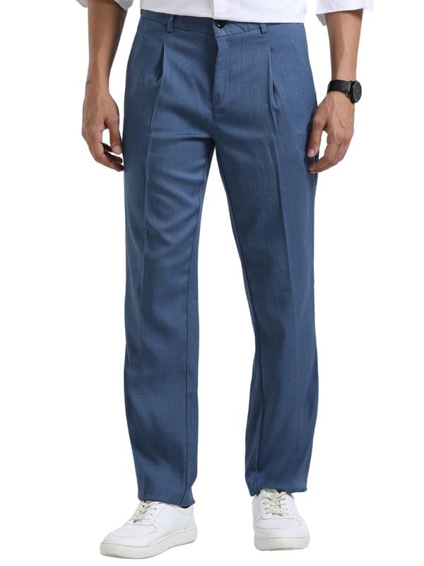 never neud Men's Bon Voyage Pleat Pants, Stylish Mid Rise Straight Fit Pleated Loose Pants for Men, 98% Viscose 2% Elastane, 4 Pocketered, Button Closure-picture-34