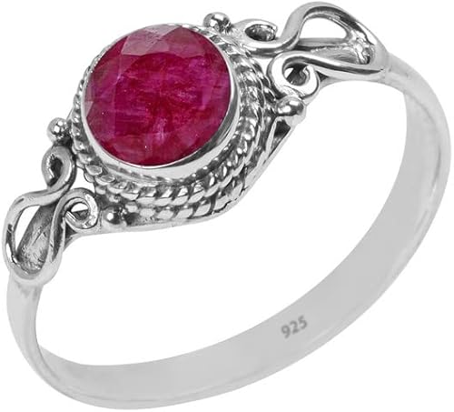 Ruby Stone Ring, Handmade 925 Sterling Silver Rings for Women Girls, Natural Gemstone Ring US size 12 Solitaire Ring, Round Stone Ring, Minimalist Birthstone Gift Jewelry for her