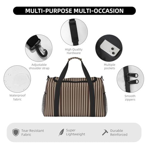 Bolsa de viaje grande con rayas marrones, diseño plegable e impermeable para deportes 5