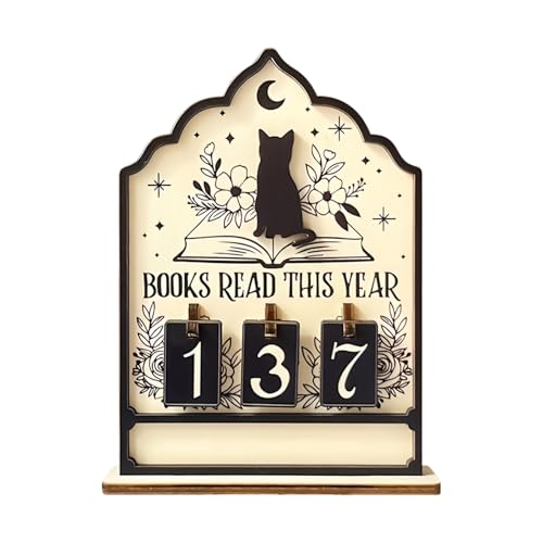 Contatore Libri LUS Quest'anno – Strumento di lettura per ufficio decorativo a tema gatto | Fino a 999 Libri LUS Segno | per Lettori da banco bagno di Natale, Regalo