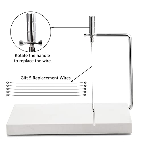 Zeayea Cheese Slicer, Marble Cheese Cutter With 6 Wires, 8" L X 5" W Heavy Duty Cheese Cutting Board For Cutting Block Cheeses, Butter, Fruit, Appetizers, White Marble #TOP3