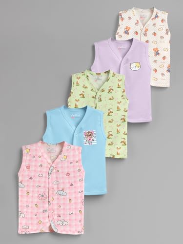 Image of HELLCAT 100% Cotton Front Open Jhabla Vest & T Shirt for Babies - Pack of 5 (Unisex,Sleeveless)