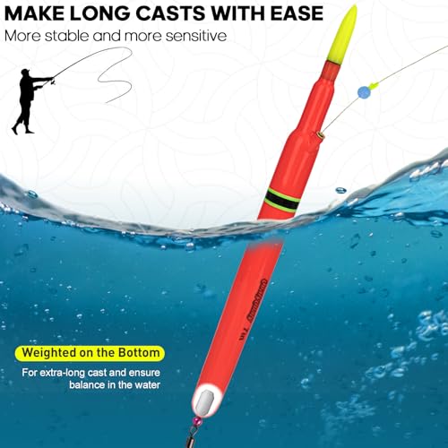 QualyQualy Lighted Fishing Floats, Weighted Floats Catfish Pole Floats LED Lighted Bright Bobber Wood Pole Fishing Float for Big Bait 7IN 10IN 12IN, 3PCS by QualyQualy - Used condition - Image 4