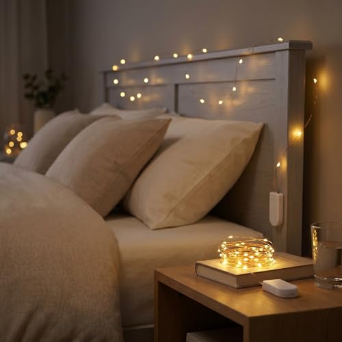 Mepham Łańcuch świetlny zasilany bateriami, 2 m, 20 diod LED, drut miedziany, łańcuch świetlny do wnętrz, pokoju, dekoracja, ciepła biel