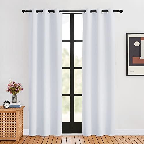 NICETOWN Room Darkening Curtains for Living Room, 34 by 80, 2 Panels, Greyish White, Easy Care Solid Thermal Insulated Silver Grommet Light Blocking V