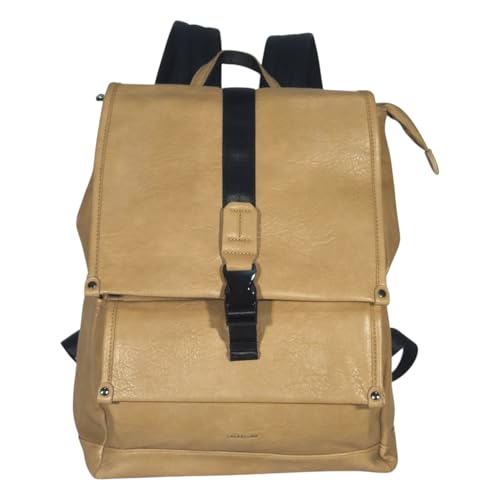 Mochila Executiva de Couro Sintético, Compartimento para Notebook até 15', 42x30x12 cm, Casual e Formal (Bege)