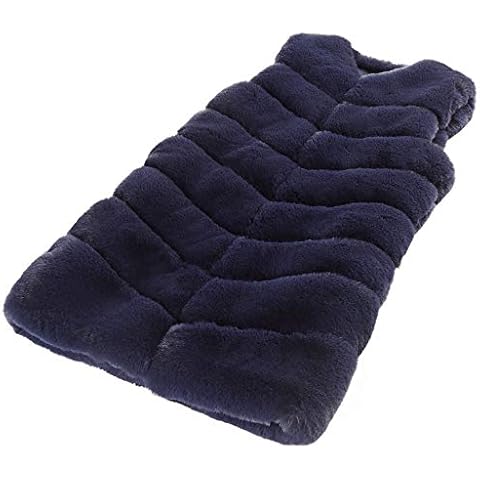 FOLOBE Womens Long Faux Fur Vest Gilets Navy Cover