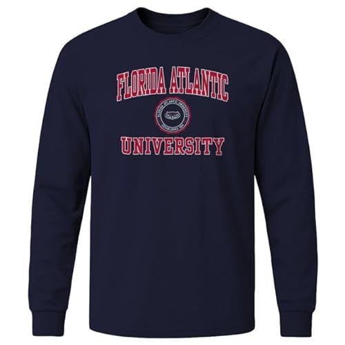 Barnesmith Florida Atlantic University FAU Owls Long Sleeve Adult Unisex T-Shirt, Heritage, Navy, Large