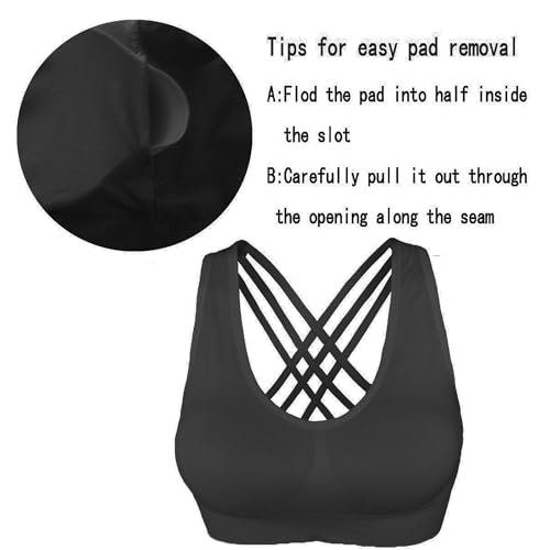 Image of AKAMC Women's Cross Back Sport Bras,Adjustable Straps Padded Criss Cross Cropped Bras for Yoga Workout Fitness