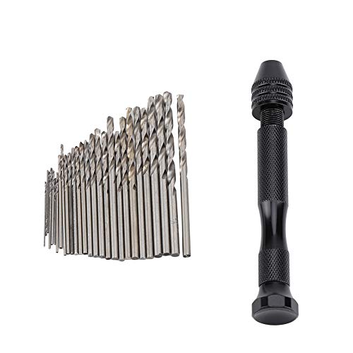 XHTLLO Hand Drill Set with Bits | Manual Circuity Plastic Drilling Tool for Craftwork, Aluminum Alloy Handle, Small Portable Design (Combination 3: Single black hand-twisted drill)