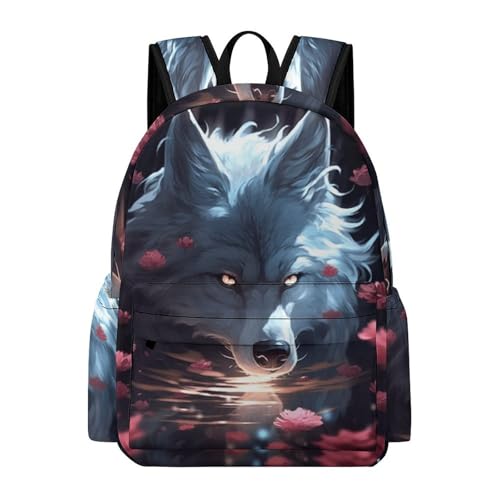 TPISLI Sac À Dos Loup, Enfants Sac D'école Primaire Étudiants Cartables Scolaires Impression De Animal Loup Sacs Léger Élèves Cadeaux De Rentrée Ccolaire 5-12 Ans