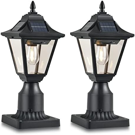 TPSHPTS Solar Post Lights, Outdoor Solar Lamp Post Light with Motion Sensor, Dusk to Dawn Waterproof Aluminum Pillar Lamp with Pier Mount Base for Garden, Yard, Patio(2 Pack)