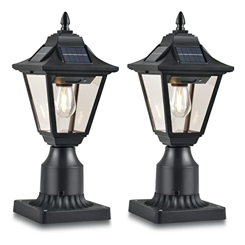 TPSHPTS Solar Post Lights, Outdoor Solar Lamp Post Light with Motion Sensor, Dusk to Dawn Waterproof Aluminum Pillar Lamp with Pier Mount Base for Garden, Yard, Patio(2 Pack)