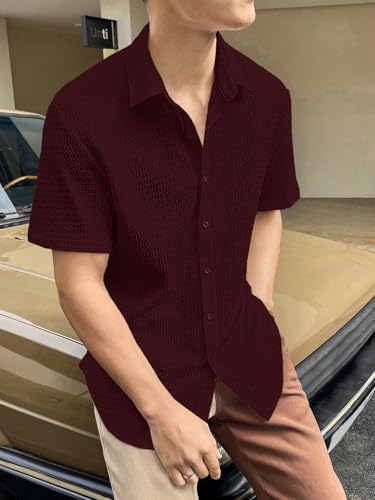 Image of GRECIILOOKS Men's Polycotton Shirt |Stylish Casual Regular Fit Shirts | Textured Half Sleeve | Slim Fit | Business & Meeting Ready (Available in Plus Size)