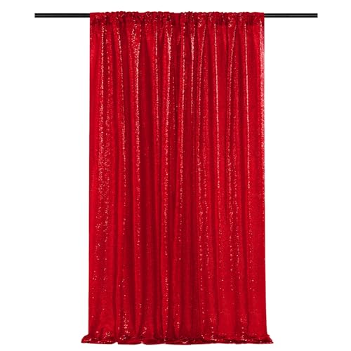 Image of Red Sequin Backdrop Curtains-1 Panel 3FTx8FT Red Backdrop for Wedding, Glitter Party Decorations Background Drapes for Birthday Party Anniversary Graduation Photo Booth Decor