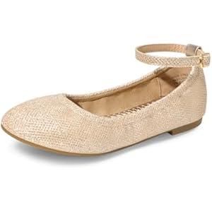 DREAM PAIRS Girls Dress Shoes Girl's Ballerina Flat Ankle Strap Ballet Flats (Toddler/Little Kid/Big Kid) 5 Big Kid Gold/Glitter