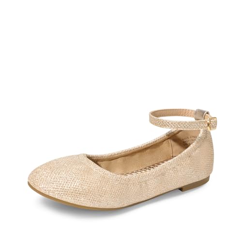 DREAM PAIRS Girls Dress Shoes Girl's Ballerina Flat Ankle Strap Ballet Flats (Toddler/Little Kid/Big Kid) 9 Toddler Gold/Glitter