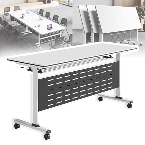CGHAZLJ Table de conférence Pliante, salles de conférence Pliables, salles de Formation, Table de Formation Mobile à Plateau Rabattable, avec roulettes, Grande Table de séminaire de réunio