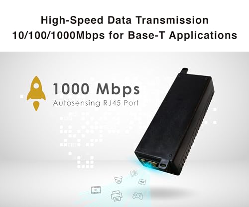 Image of BROWAN PoE Injector Adaptor 30W Gigabit 10 /100 /1000 Mbps Ethernet Switch IEEE 802.3af /at Complaints Power and Data Transmission for Wireless Device Router Distance Up to 328 Feet (Single Port)