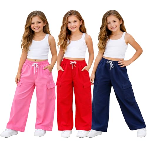 Image of T2F Girls Cotton Baggy Fit Cargo Pants (Pack of 3)