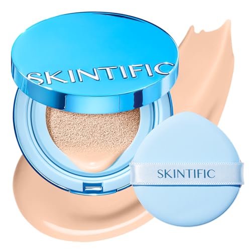 Image of SKINTIFIC Velvet Matte Cushion Foundation Blue #00 Porcelain | Full coverage matte finish, one-swipe flawless, oil control, long-lasting pore-blurring pressed powder for oily skin.