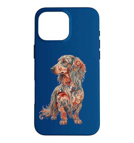 Womens Girls Multicolored Folk Art Long Haired Dachshund �X�}�z�P�[�X iPhone 16 Pro Max �p