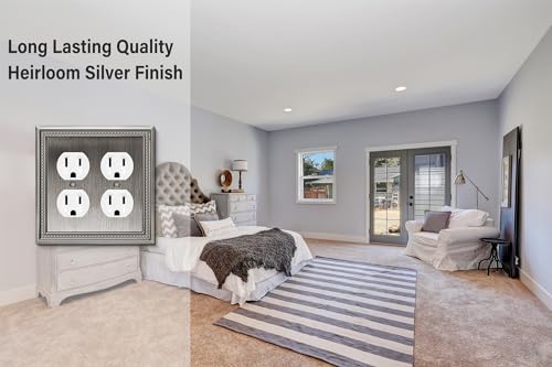 Image of Henne Bery Sunken Pearls Heavy Duty Decorative Wall Plate Switch Plate Outlet Cover (Double Duplex, Heirloom Silver)