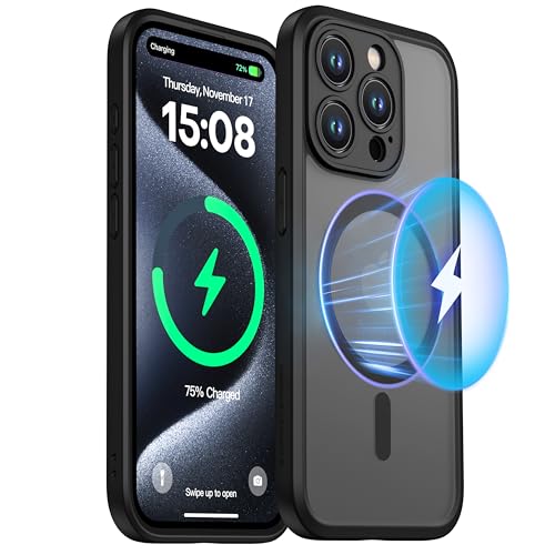 ImpactStrong Magnetic Guard Designed for iPhone 15 Pro Case [Camera Protection] [Military Grade Drop Tested] [Compatible with MagSafe] Slim Translucent Matte Phone Case (6.1") - Black by ImpactStrong - Image 8