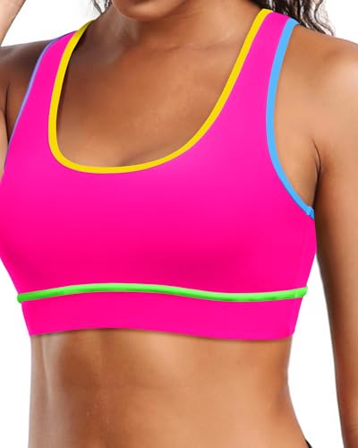 Image of Holipick Women's Sports Bra Bikini Tops Racerback Swim Top Scoop Neck Bathing Suits Top Modest Padded Crop Tops Swimsuit Only