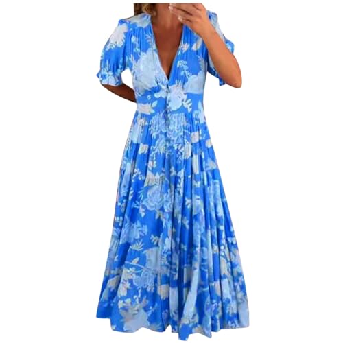 Robe longue fleurie pour femme avec col en V et poches pratiques